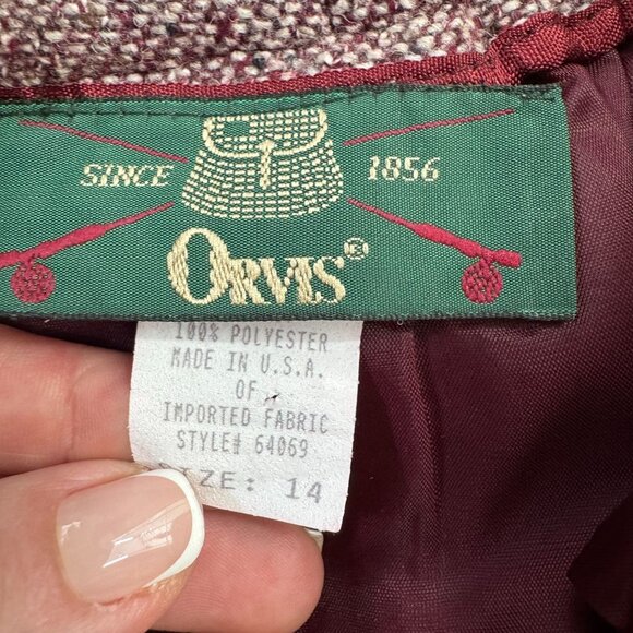 Vintage Orvis Tweed Wool Skirt Burgundy Cream Size‎ 14 USA Pockets Modest Work - Picture 4 of 7